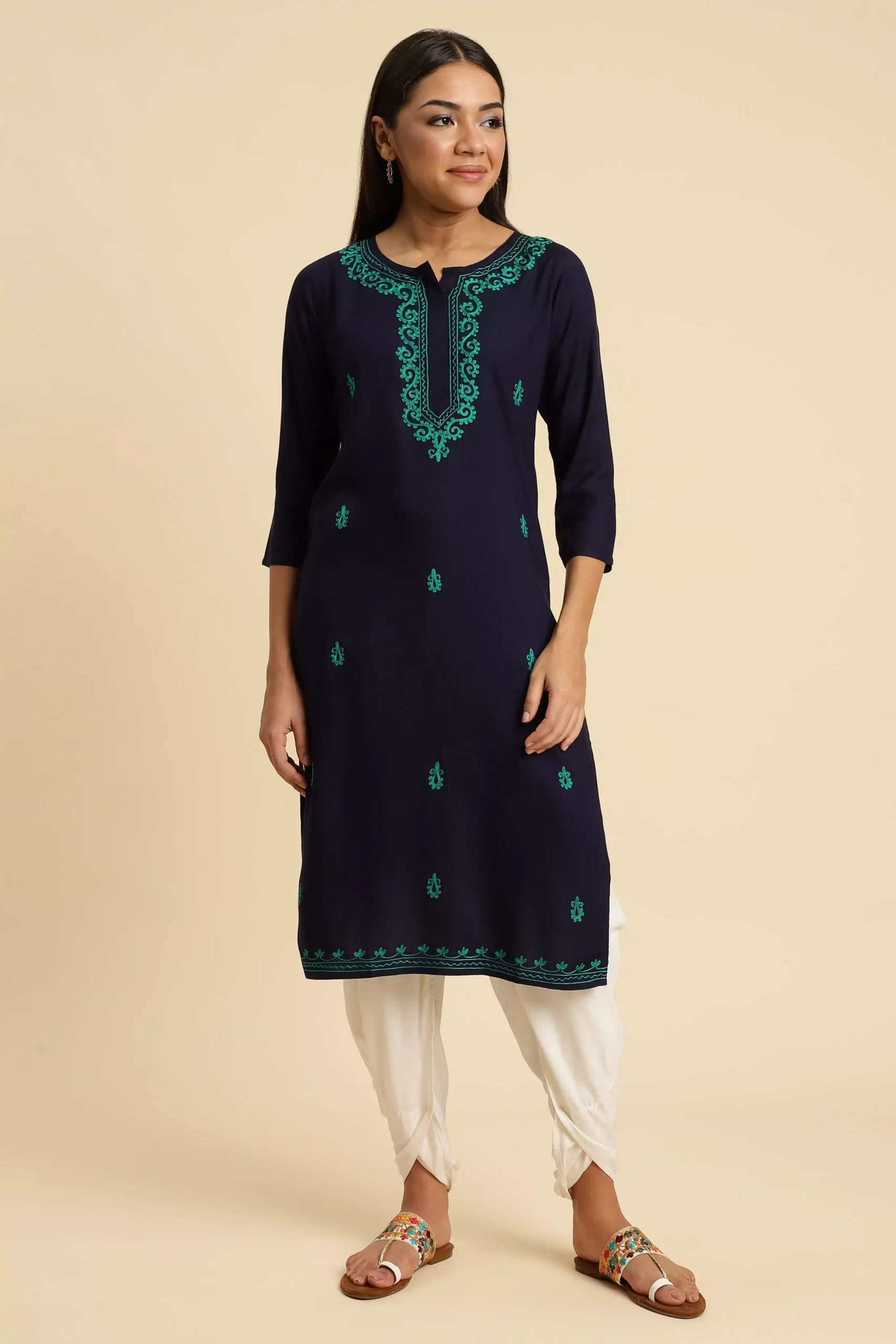 Blue Pashmina Work Kurti