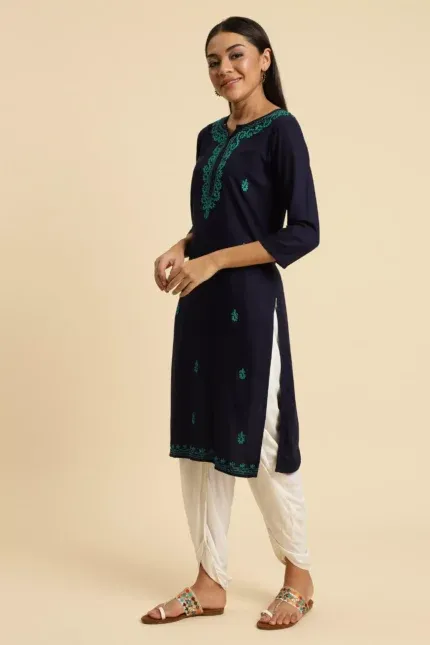 Blue Pashmina Work Kurti