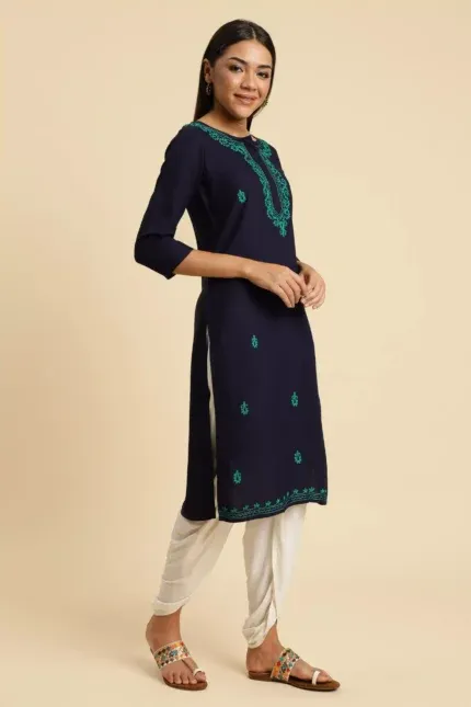 Blue Pashmina Work Kurti
