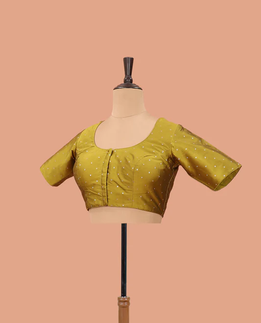 Round Neck Dobby Cotton Lycra Stretchable Elbow Sleeve Readymade Saree Blouse for Women Stylish (Free Size)